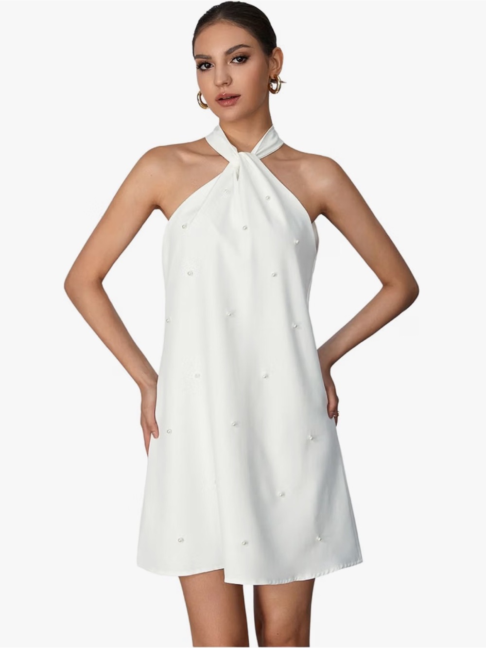 Amazon White Pearl Embellished Dress